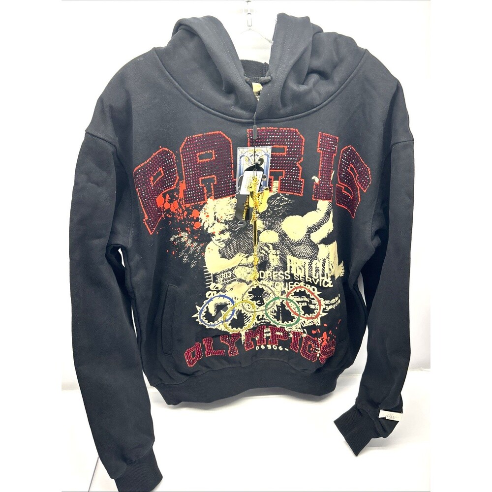 Watson Lux Hoodie Paris Black Graphic Red Rhinestones Unisex SZ S New w/Tags